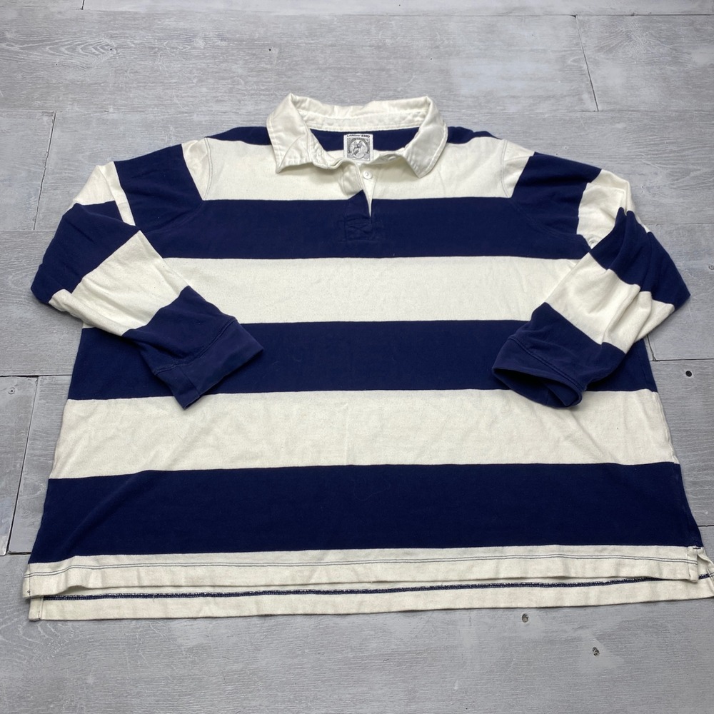 Lands End Rugby Shirt Womens 3X 24W-26W Blue White Striped Long Sleeve Cotton
